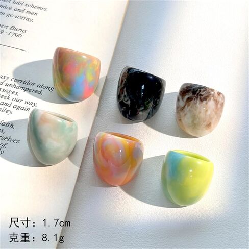 Resin Chunky Ring, Multicolor Acrylic Stackable Rings Set Vintage Plastic Knuckle Rings Aesthetic Y2k Statement Rings Thick Dome Finger Joint Ring for Women in Saudi Arabia