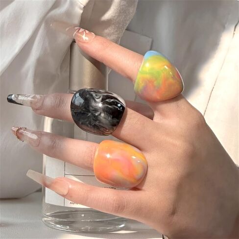 Resin Chunky Ring, Multicolor Acrylic Stackable Rings Set Vintage Plastic Knuckle Rings Aesthetic Y2k Statement Rings Thick Dome Finger Joint Ring for Women in Saudi Arabia
