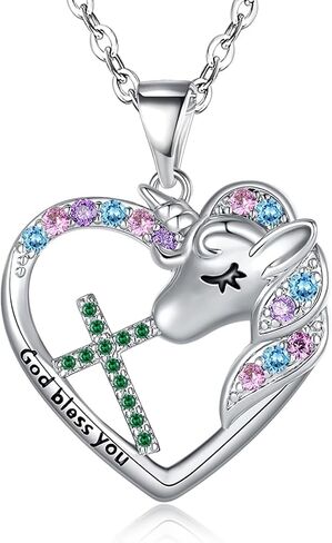 Cross Unicorn Birthstone Necklace for Girls Kids Unicorn Jewelry Easter Gifts First Communion Baptism Gifts for Godchild Teenage Little Girls Teens in Saudi Arabia