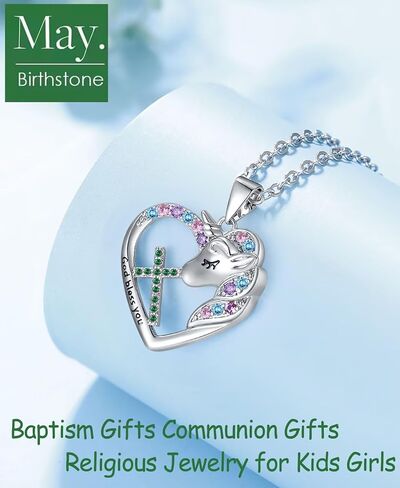 Cross Unicorn Birthstone Necklace for Girls Kids Unicorn Jewelry Easter Gifts First Communion Baptism Gifts for Godchild Teenage Little Girls Teens in Saudi Arabia