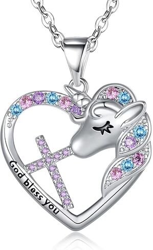 Cross Unicorn Birthstone Necklace for Girls Kids Unicorn Jewelry Easter Gifts First Communion Baptism Gifts for Godchild Teenage Little Girls Teens in Saudi Arabia