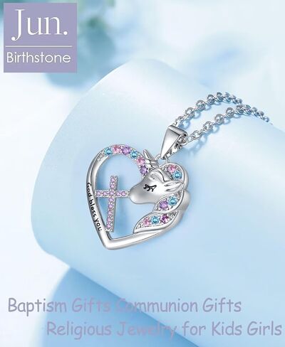 Cross Unicorn Birthstone Necklace for Girls Kids Unicorn Jewelry Easter Gifts First Communion Baptism Gifts for Godchild Teenage Little Girls Teens in Saudi Arabia