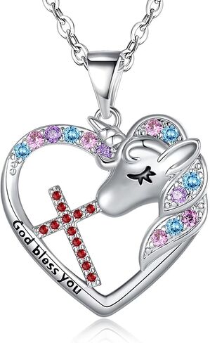 Cross Unicorn Birthstone Necklace for Girls Kids Unicorn Jewelry Easter Gifts First Communion Baptism Gifts for Godchild Teenage Little Girls Teens in Saudi Arabia