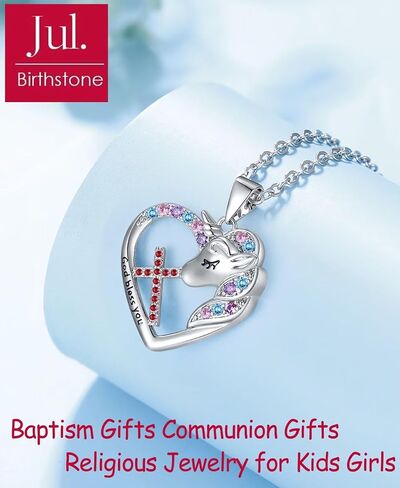 Cross Unicorn Birthstone Necklace for Girls Kids Unicorn Jewelry Easter Gifts First Communion Baptism Gifts for Godchild Teenage Little Girls Teens in Saudi Arabia