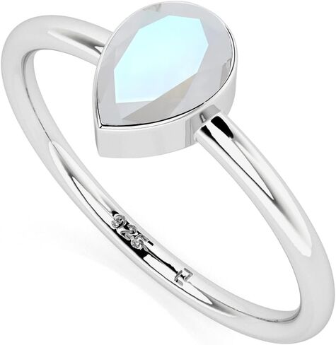 Natural Rainbow Moonstone Stackable Ring for Women in Sterling Silver, June Birthstone Jewelry Gifts for Her (Round, Oval, Pear) in Saudi Arabia