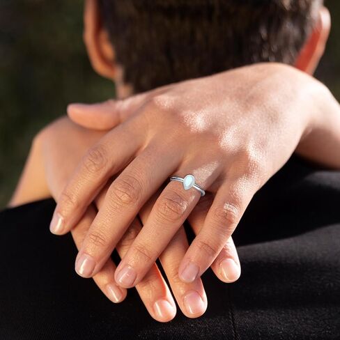 Natural Rainbow Moonstone Stackable Ring for Women in Sterling Silver, June Birthstone Jewelry Gifts for Her (Round, Oval, Pear) in Saudi Arabia