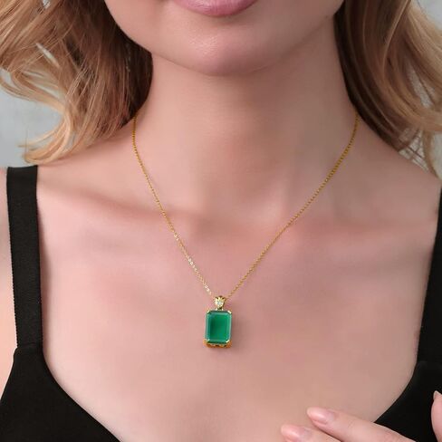Gem Stone King 18K Yellow Gold Plated Silver Red Created Ruby Pendant Necklace For Women (20.05 Cttw, Emerald Cut 18X13MM, with 18 Inch Silver Chain) in Saudi Arabia