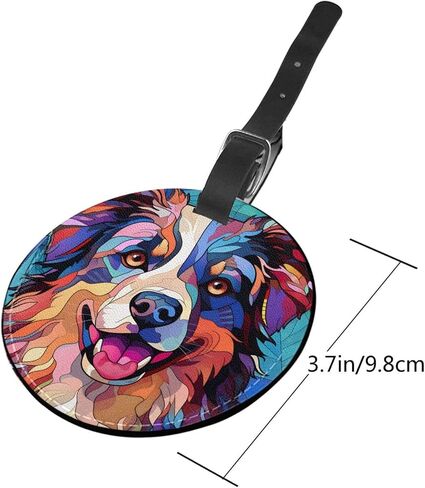 Australian Shepherd Stained Dog Breed Glass Art 2 Pcs Luggage Tag for Suitcase,Name Bag Tags, Round Baggage Identifiers with Privacy Cover,Leather Id Label for Women Men Travel in Saudi Arabia