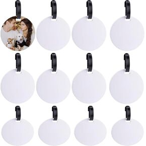 30 Pack Round Sublimation Blank Luggage Tags Label Tag Double Sided PU Leather Travel Bag Baggage Tags with Strap for Travel Suitcase Bags