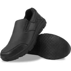 Non Slip Black Work Shoes for Women Food Service Womens Water Slip Resistant Leather Slip on Chef Walking Shoes for Restaurant Kitchen Sneakers