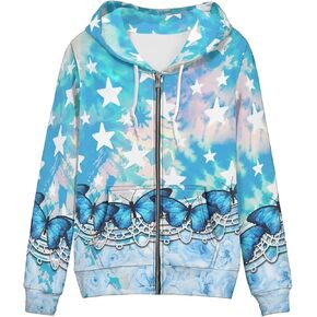 Biyejit Women's Novelty Print Zip Up Hoodies Long Sleeve Hooded Sweatshirt Jacket with Pocket