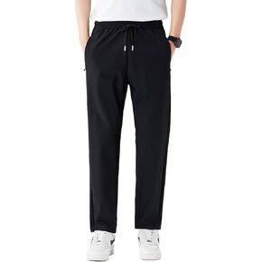 Stretch Casual Pants for Short Men 27 Inch Inseam Texture Athletic Cool Touch Straight Fit Joggers Zip Pockets