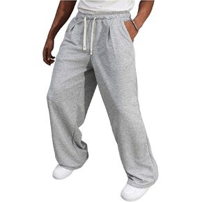 Men's Drawstring Waist Baggy Sweatpants Straight Leg Long Sports Track Pants with Pockets