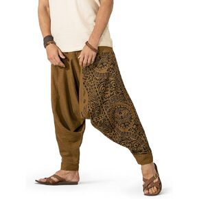 The Veshti Company Men's Boho Harem Pants - Printed Yoga Baggy Pants with Elastic Waist & Drawstring,