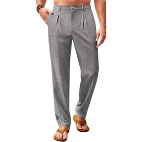 Runcati Mens Casual Linen Pants Elastic Waist Lightweight Loose Fit Pleated Slacks Summer Cotton Beach Yoga Trousers