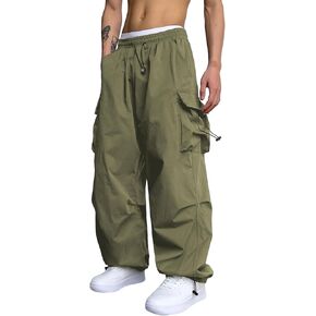 ZAFUL Flat Pocket Parachute Pants for Men Casual Baggy Cargo Pants Unisex Street Y2K Pants Drawstring Trouser