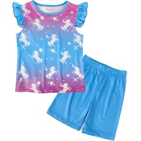 AmzBarley Little Girls Flutter Sleeve Pajamas Set Kids Sleepwear Nightwear 2pcs Pjs Set for Girls 2-8 Years