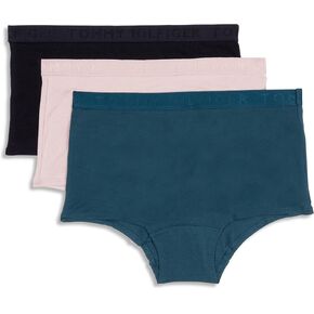 Tommy Hilfiger Women's Cotton Boyshort Underwear with Elastic Waistband 3-Pack