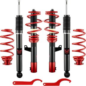 EVIL ENERGY Coilovers Compatible for Volkswagen Golf GTI Rabbit Jetta MK5 MK6 2006-2014, for Audi A3 8P (FWD) 2006-2014, Height Adjustable Lowering Kit, Twin-Tube Coilover Suspension Kit, Red