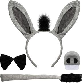 4 PCS Donkey Costume Accorty Set - Donkey Ears و Headband و Tail و Wase و Bow Tie - Animal Acture Assume Assume for Halloween Cosplay Party (Gray)