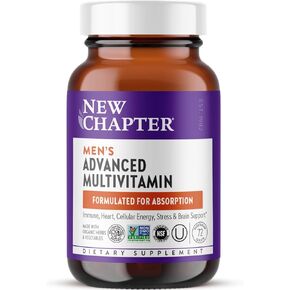 New Chapter Men's Multivitamin Advanced Formula for Stress, Brain, Immune, Heart & Energy Support, Higher Levels of Whole-Food Fermented Essential Nutrients for Men + Selenium + B Vitamins, 120 ct