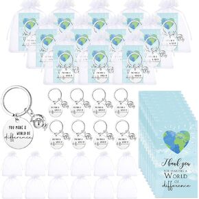 12 Sets Earth Keychain Gifts Bulk Graduation Teacher Appreciation Keychains and Thank You Cards Positive Affirmation Party Favors Giveaways for Volunteer Coworker Staff