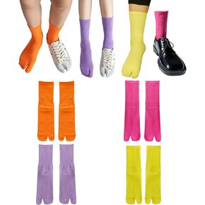 Pursuestar 4 Pairs Women Girl Elastic Cotton Two Toe Socks Athletic Casual Split Tabi Socks Japanese V Socks Candy Color