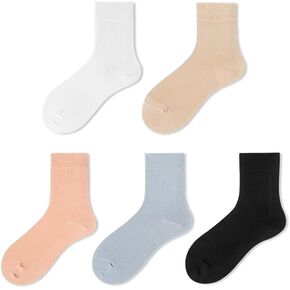 5 Pairs Women'S Thin Cotton Silk Socks Soft Athletic Casual Breathable Above Ankle Crew Socks High Calf Boot Sock