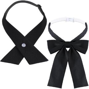 2pcs School Ties,Adjustable Womens Bow Tie, School Uniform Pre,Cross Bows ties Solid Color Pre Tied Bowtie for Girls,Tied Bowknot Accessories(2 Styles)