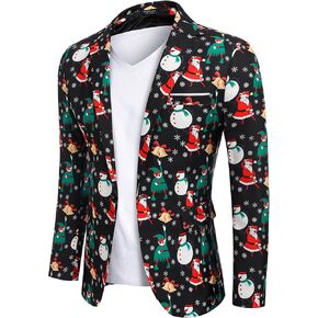 COOFANDY Men's Christmas Blazer Halloween Sport Coat One Button Christmas Suit Jacket Xmas Party Jackets Holiday Blazers