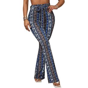 Boho Flare Pants for Women - Rave High Waisted Bell Bottom Retro 70s Disco EDM Floral Wide Leg Legging
