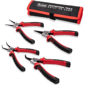 Toolwiz 4 Pcs Snap Ring Pliers Set Heavy Duty, 7-inch Internal/External Retaining Ring Circlip C Clip Pliers, Tip Diameter 5/64'', Straight/Bent Jaw Automotive Tools with Storage Pouch