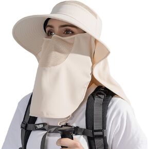 Huamulan Women Wide Brim Sun Hat Ponytail UV Protection Hats Fisor Fishing Haps Face Mask قابلة للفصل
