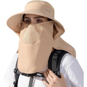 HUAMULAN Women Wide Brim Sun Hat Ponytail UV Protection Visor Fishing Hats Face Mask Detachable Neck Flap Garden Hiking in Kuwait