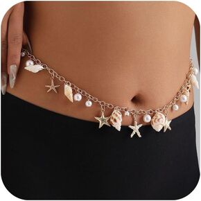 Seashell Starfish Chains Waist for Women Boho Conch Belly Body Chains Pearl Starfish Chains Waist Belt Summer Beach Body Jewelry (BB style)