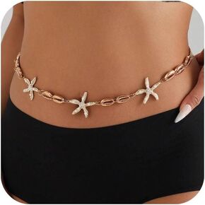 Seashell Starfish Chains Waist for Women Boho Conch Belly Body Chains Pearl Starfish Chains Waist Belt Summer Beach Body Jewelry (AA style)