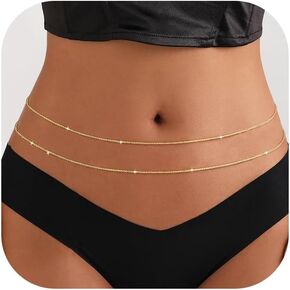 Moodear 2PCS سلسلة الخصر للنساء - مقاوم للماء 14 كيلو بايت مطلي بالطبقات الطبقات بيدز مع إسقاط سلسلة من الزركونيا المكعب مجوهرات حزام بيكيني حزام الصيف