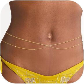 MOODEAR 2PCS Waist Chain for Women - Waterproof 14K Gold Plated Layered Belly Beads Chains with Drop Cubic Zirconia Body Chain Jewelry Sexy Bikini Belt Gift for Summer Beach in Kuwait