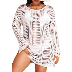 Aqua Eve Women's Plus Size Swimsuit Cover Up - Crochet Bathing Suit Coverups 2025 Long Sleeve Swimwear Beach Dress Black