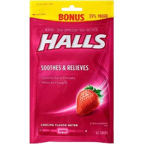 Halls Strawberry Cough Drops, 40 Count Bag (Pack of 6) - Total 240 Drops
