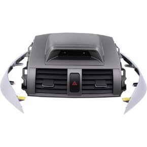 MOTOKU Grey Gray Center Dash A/C Outlet Air Vent Panel with Clock and Sliver Upper Side Central Dashboard Trim Strip Set for Toyota Corolla 2009-2013