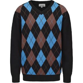 Men's Wool Blend Plaid Sweater V Neck Knitted Long Sleeve Argyle Pullover for Casual Or Dressy Wear