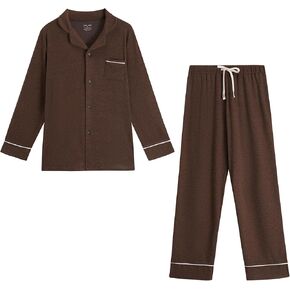 Mr.Color Mens Pajamas Set Soft Long Sleeve Sleepwear 2 Piece Pjs for Men Knit Button Down Loungewear Sets