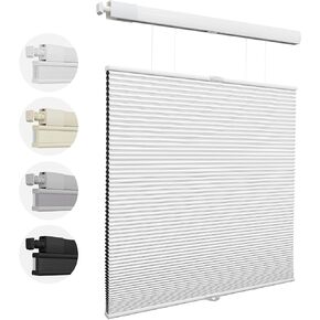 MiLin Top Down Bottom Up Cordless Cellular Shades No Drill Color-Matched No Tools Cellular Blinds for Windows Honeycomb Design Blinds & Shades (Blackout White, 33 1/2" W x 64" H)