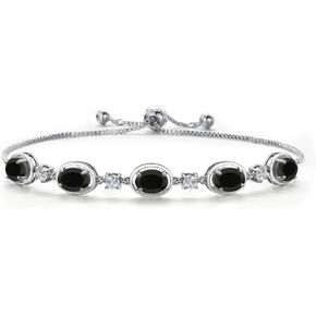 Gem Stone King 3.60 Cttw Black Onyx Bracelet For Women In 925 Sterling Silver | Gemstone December Birthstone | Oval 7X5MM | Bollo Bracelet | Fully Adjustable Up to 9 Inch | Easy-On Easy-Off