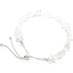 Natural Rough Crystal Quartz Bolo Bracelet for Women in Sterling Silver, April Birthstone Jewelry Gifts for Her Birthday, Anniversary, Graduation, Christmas (Beads, Box-Chain)