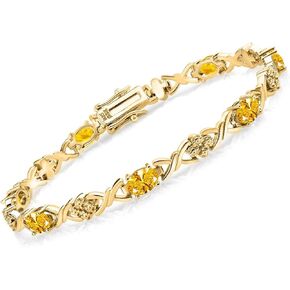 Gem Stone King Infinity Link Gemstone Birthstone Tennis Bracelet for Women | 18K الذهب الأصفر مطلي بالفضة | بيضاوي 6x4mm | 7 بوصة مع قفل آمن | المجوهرات الراقية لزوجتها الذكرى السنوية