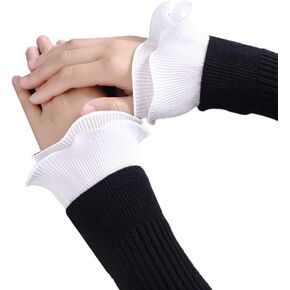 Fake Sleeve, Ladies Decorative Fake Sleeve Double Layer Wrinkled Ruffles Cuffs Wrist Warmers-White