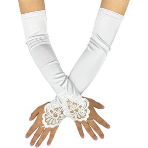 Specell Satin Fingerless Gloves Women, Fingerless Satin Gloves Long 18.9", Bridal Prom for Wedding Party Costume Accessories