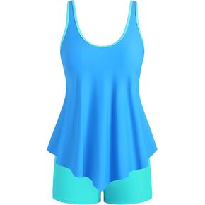 ZAFUL Womens Tankini Sets with Boyleg Bottoms Wide Strap Scoop Neck Swimsuits Boyshort High Waisted 2 Piece Swimwear